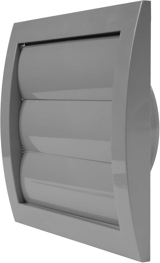 4" Inch Gray Gravity HVAC Louver Vent Cover – UV-Resistant ABS Plastic Exterior Wall Vent – Automatic Backdraft Damper with Protective Mesh – Lüft-00001-G