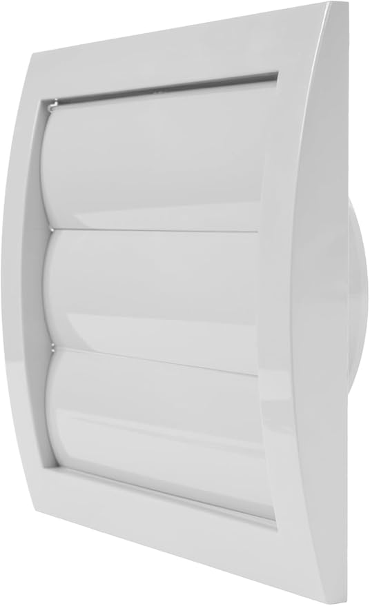 4" Inch White Gravity Louver Vent Cover with Protective Mesh – Durable ABS Plastic Exterior Wall Vent – Backdraft Damper for HVAC, Dryer, and Bathroom Exhaust – Lüft-00001