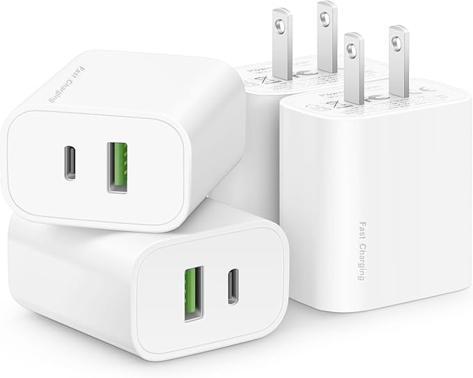 4 Pack USB C Charger Block,20W USB-C & USB-A Port Charger，for i Phone 17/16/15/14/13/12/11/X/8, i Pad and More