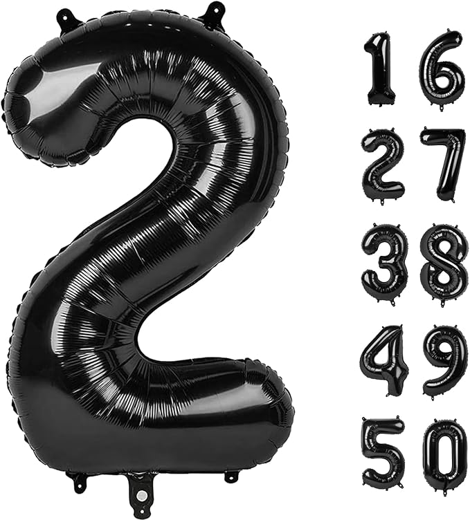 40 Inch Black Number 2 Balloon Jumbo Giant Happy 2th 12th 20th 21st Birthday Party Decorations for Birthday Huge Mylar Anniversary Party Supplies
