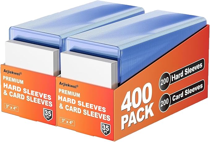 400 Pack Card Sleeves Hard Plastic, Arjiekwei 3"X4" Baseball Cards Protectors Plastic, Premium Card Holder for Trading Sports Baseball Football Game Cards (200 Rigid + 200 Clear)