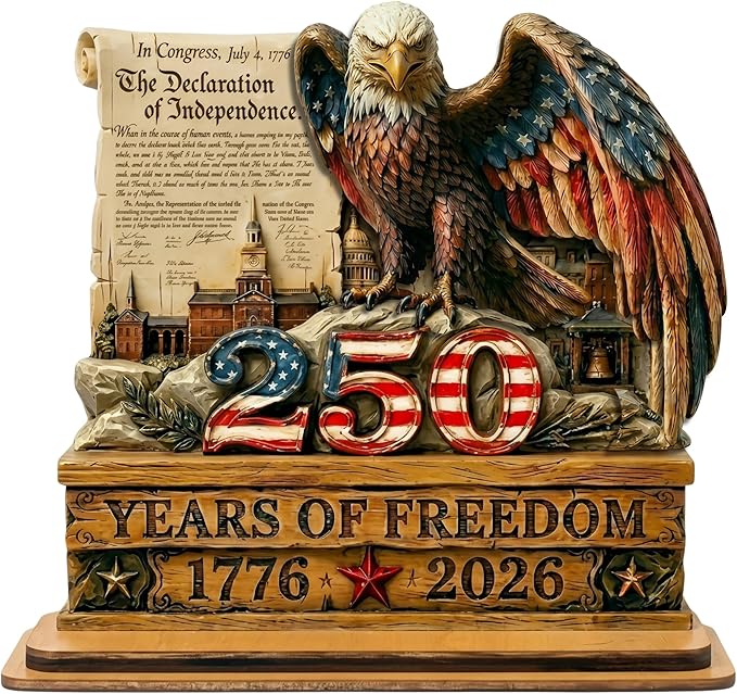 4th of July Decorations, 250 Anniversary USA Merchandise, Patriotic Home Decor & Americana Decor, Wooden Eagle Patriotic Centerpieces for Tables, 1776-2026 Memorial Decorations Keepsake Gift for Veterans
