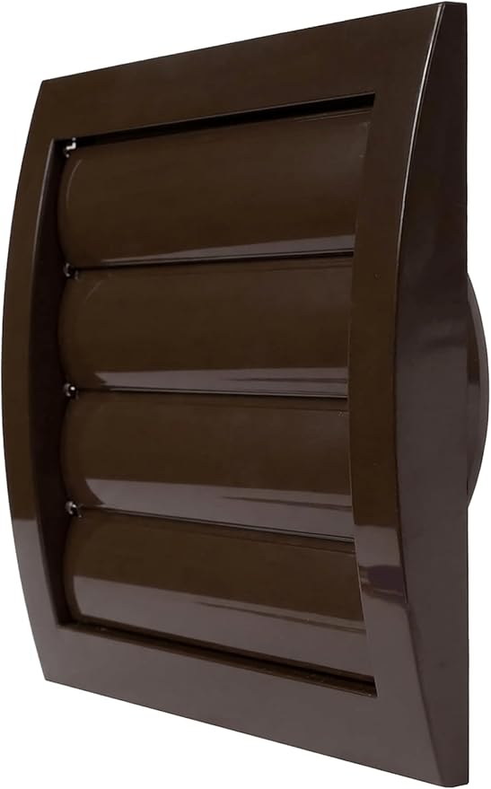 5" Inch Brown Gravity Louver Vent Cover with Protective Mesh – Durable ABS Plastic Exterior Wall Vent – Backdraft Damper for HVAC & Kitchen Exhaust – Lüft-00001-5B
