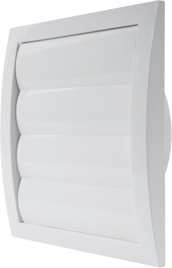 6" Inch White Gravity Louver Vent Cover with Protective Mesh – Durable ABS Plastic Exterior Wall Vent – Backdraft Damper for HVAC, Dryer, and Bathroom Exhaust