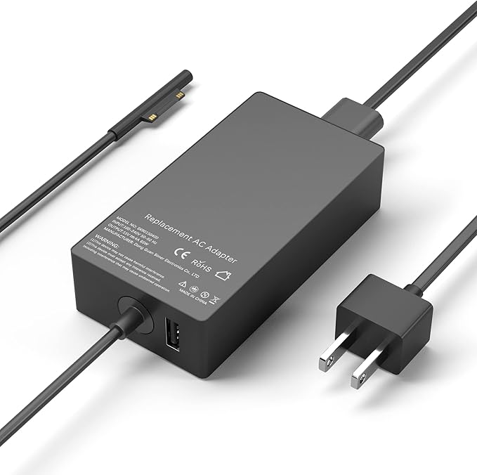 65W Surface Pro Charger Compatible with Microsoft Surface Laptop 2 3, Surface Pro X 11 10 9 8 7 6 5 4 3, Surface Go 2 Go 3, Surface Book 1 2 Microsoft Surface Charger Power Supply Adapter