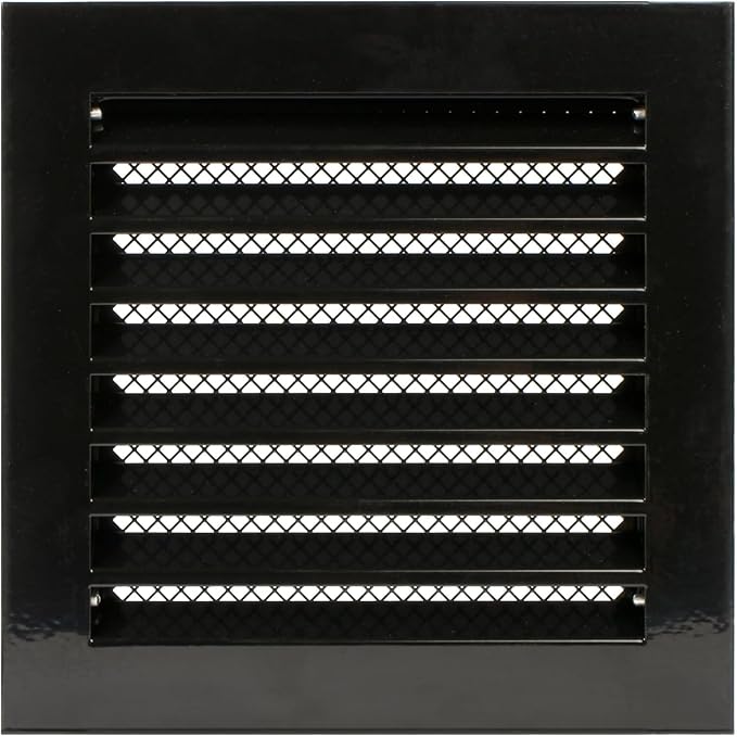 8" x 8" Inch Black Heavy-Duty HVAC Metal Vent Grille – Galvanized Steel with RAL9005 Polymer Coating – Durable Wall & Ceiling Cover with Protective Mesh Screen – Lüft-00004