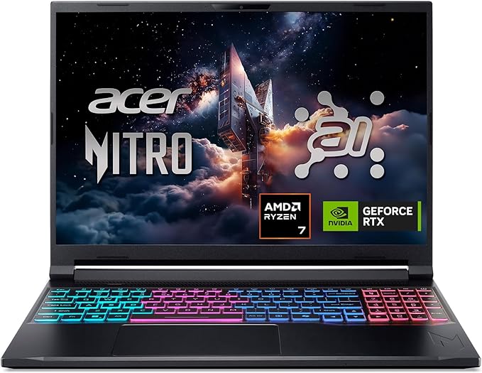 Acer Nitro V 16S AI Gaming Laptop | AMD Ryzen 7 260 Processor | NVIDIA GeForce RTX 5060 Laptop GPU (572 AI Tops) | 16" WUXGA IPS 180Hz Display | 32GB DDR5 | 1TB Gen 4 SSD | Wi-Fi 6 | ANV16S-41-R2AJ