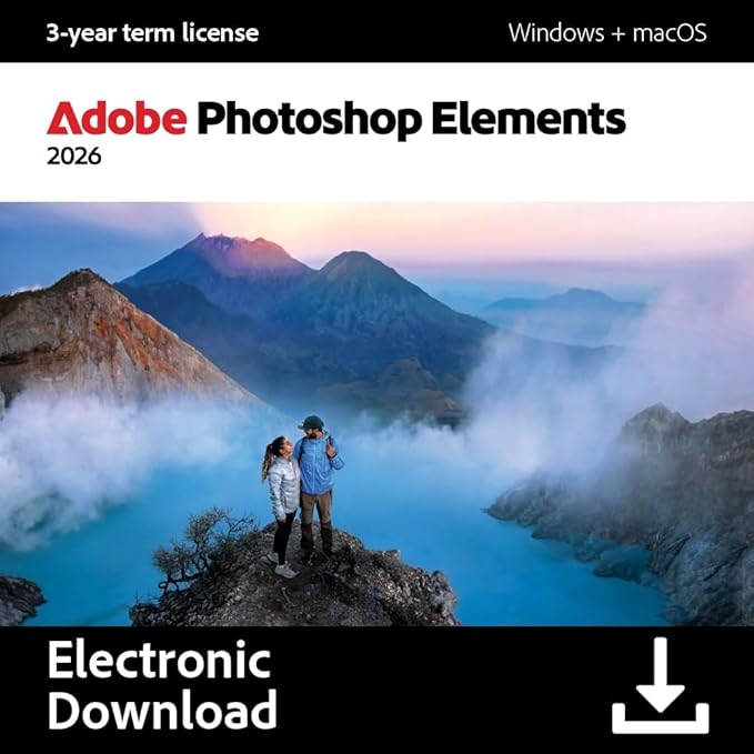 Adobe Photoshop Elements 2026 | Software Download | Photo Editing | 3-year term license | Activation Required [PC/Mac Online Code]