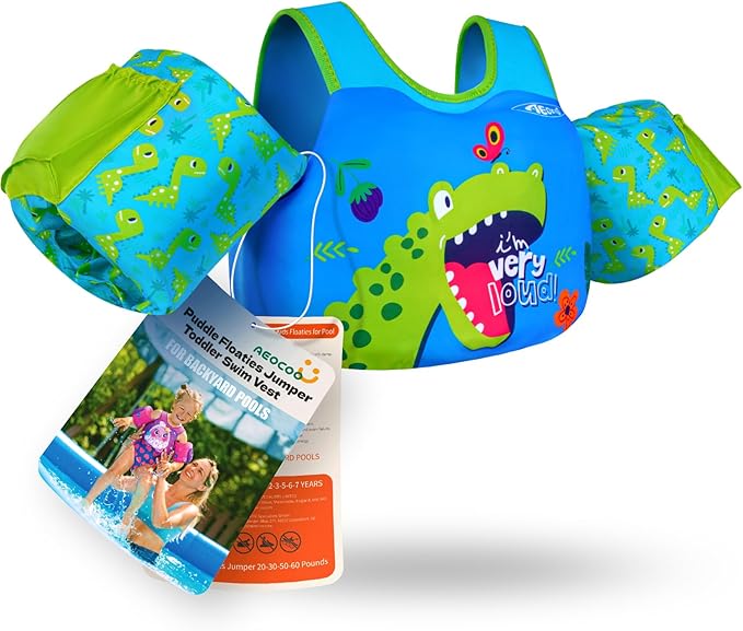 AEOCOO Puddle Float Jumper 20-30-50-60-70 Pounds, Toddler Swim Vest for 1-3-5-6-9 Years Old, Pool Floats with Swimming Arm Floaties Swim Jacket & Water Wings for Kids Swimmies, Boys, Girls, Niños