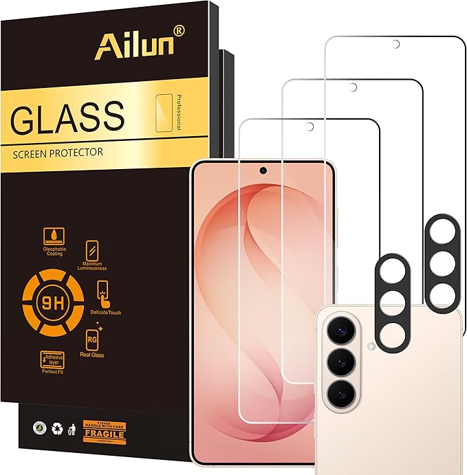 Ailun Glass Screen Protector for Galaxy S26 3 Pack + 2 Pack Camera Lens Tempered Glass Fingerprint Unlock Compatible 0.25mm Anti-Scratch Case Friendly Clear - HD [Not For S26 Plus/S26 Ultra]