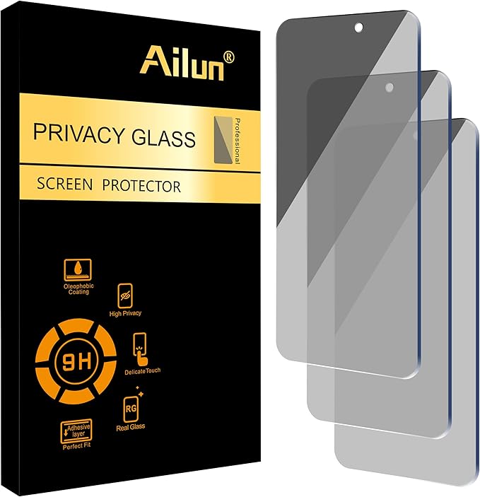Ailun Privacy Screen Protector for iPhone 16 / iPhone 15 / iPhone 15 Pro [6.1 Inch] 3 Pack Anti Spy Private Tempered Glass Anti-Scratch Case Friendly [3 Pack][Not for iPhone 16 Pro 6.3 inch]