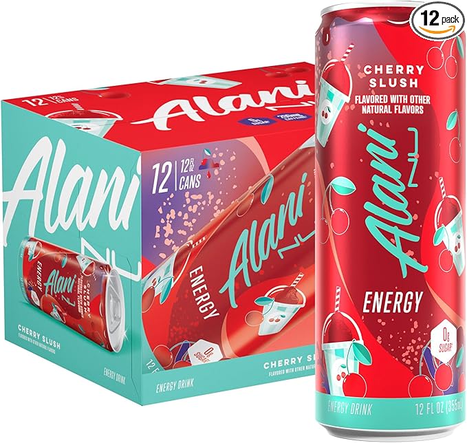Alani Nu CHERRY SLUSH Ice Sugar Free, Low Calorie Energy Drinks | 200mg Caffeine | Antioxidants | Biotin, B Vitamins | Zero Sugar | 15 Calories or Less | 12 Oz Cans | 12 Count