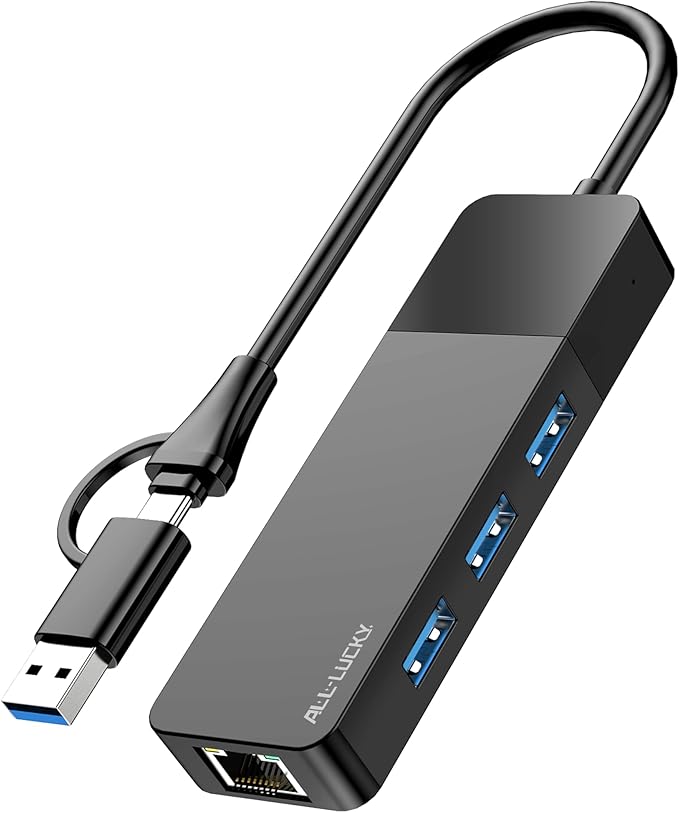 ALL-LUCKY USB to Ethernet Adapter, 4 in 1 USB C to Ethernet Adapter Hub with 3 x USB 3.0 Port/Gigabit Internet Port, High-Speed Network Hub Compatible for iMac,MacBook Pro