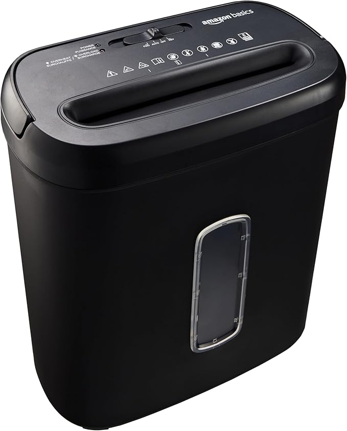 Amazon Basics 8-Sheet High Security Cross Cut Paper and Credit Card Shredder with P-4 Security, Auto Shut-off, Black