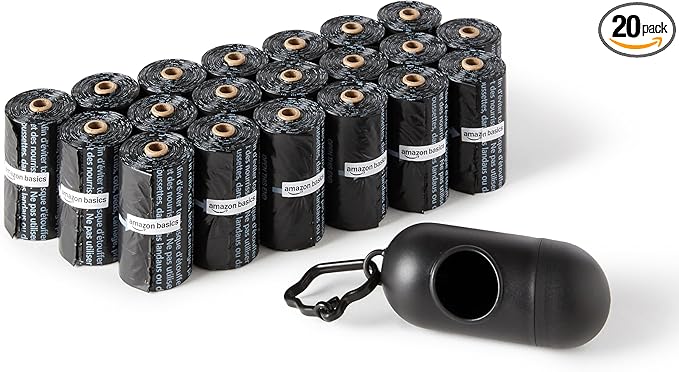 Amazon Basics Dog Poop Leak Proof Bags with Dispenser and Leash Clip, Unscented, 13" x 9" Large Size, 300 Count