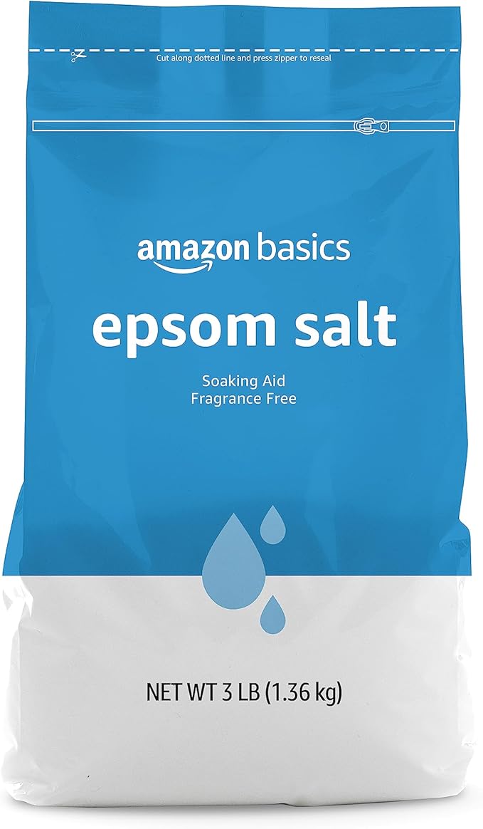 Amazon Basics Epsom Salt Soak, Unscented, Magnesium Sulfate USP, Muscle and Feet Relaxation, Resealable Bag, 3 Pound
