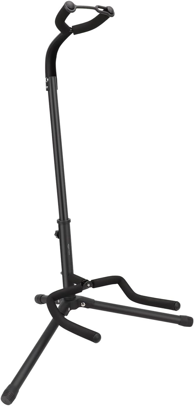 Amazon Basics Height Adjustable Portable Foldable Guitar Stand with Padded Non-Slip Secure Support for Acoustic, Electric, Bass and Banjos, Black
