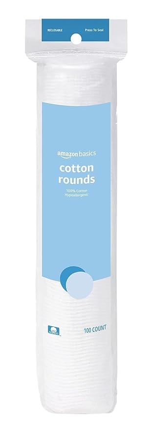 Amazon Basics Hypoallergenic Cotton Rounds for Makeup Removal and Skincare, 100 Count, 1 Pack