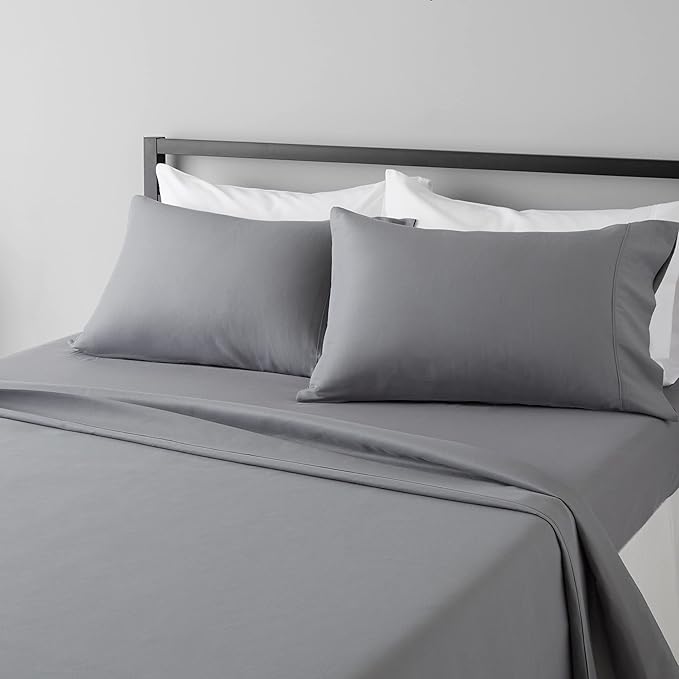 Amazon Basics Lightweight Super Soft, Wrinkle-Free, Breathable Luxury Microfiber 4 Piece Bed Sheet Set with 14-Inch Deep Pockets, Full, Dark Gray, Solid