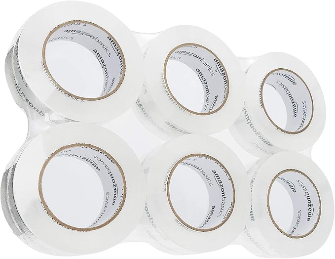 Amazon Basics Packing Tape, Strong & Durable for Moving, Storage, Shipping, Mailing and Sealing, Crystal Clear, 1.88" x 109 Yards, 6-Pack