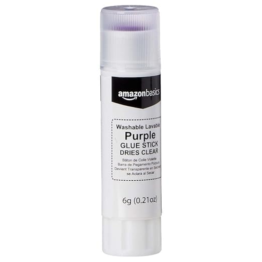 Amazon Basics Purple Washable School Glue Sticks for Classroom Supplies and DIY Art, Dries Clear, 0.21 oz Stick, 4-Pack