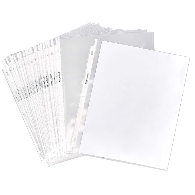 Amazon Basics Sheet Protectors for 3 Ring Binder, Heavyweight, Acid-Free, Clear Plastic Sleeves, Letter Size, 8.5 x 11 Inch, 100-Pack