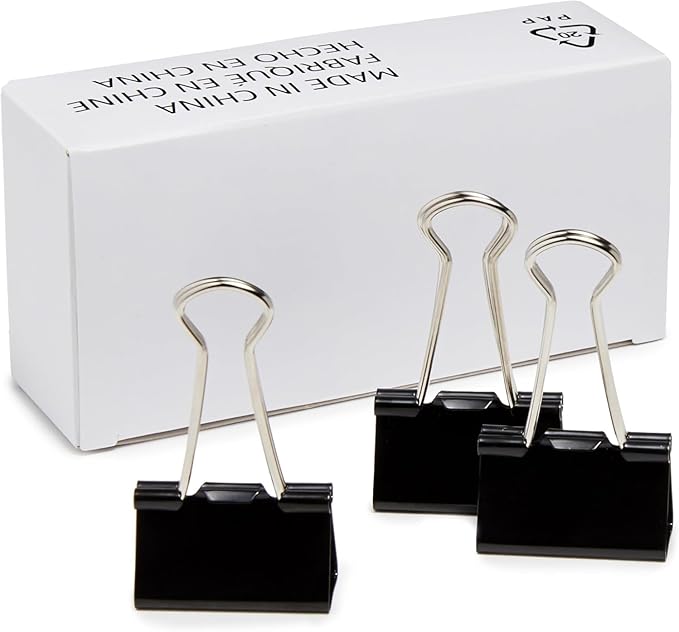 Amazon Basics Sturdy Binder Clips, Office Supplies, Medium 1.25 in, Document Organizing, Black, 96 Count (8 Pack of 12)