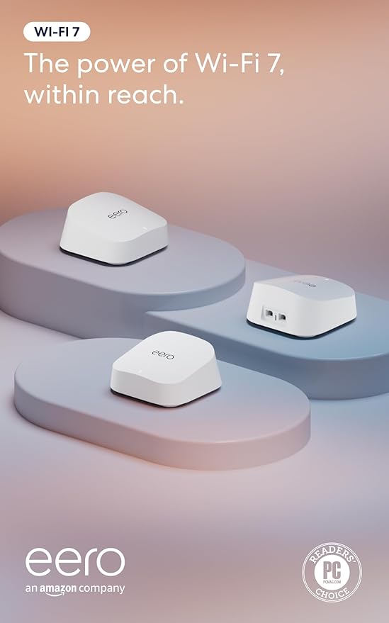 Amazon eero 7 dual-band mesh Wi-Fi 7 router (newest model) - Supports internet plans up to 2.5 Gbps, Coverage up to 6,000 sq. ft., 3-pack