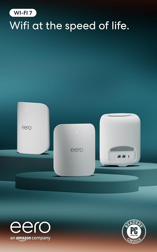 Amazon eero Pro 7 tri-band mesh Wi-Fi 7 router (newest model) - Supports internet plans up to 5 Gbps, Coverage up to 6,000 sq. ft., 3-pack