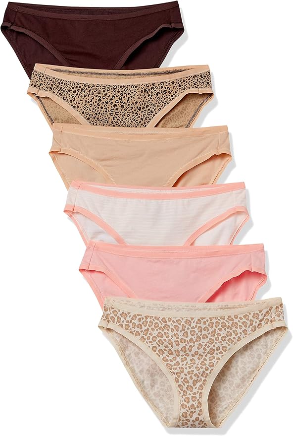 Amazon Essentials Women's Cotton Spandex Bikini Brief Underwear (Available in Plus Size), Pack of 6