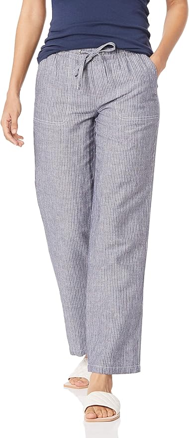 Amazon Essentials Women's Pull On Linen Blend Drawstring Relaxed Fit Wide Leg Pant