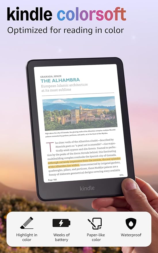 Amazon Kindle Colorsoft 16 GB (newest model) – With color display that brings covers and content to life, now highlight in color – No Ads – Black