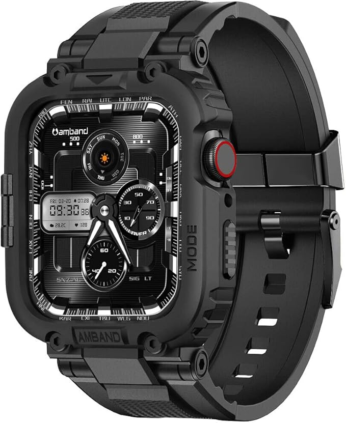 amBand Bands Compatible with Apple Watch 9/8/7/6/5/4 & SE 3/2/1 45mm/44mm Case for Men, M1 Sport Series Rugged Case Protective Cover for iWatch SE3/SE2/6/SE/5/4 44/45 mm Men Black, Fathers Day Gift