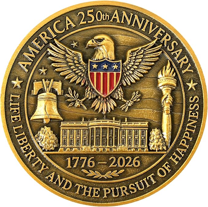 America 250th Independence Anniversary Commemorative Coin, Golden Eagle, Flag & Liberty Bell Challenge Coin USA 1776-2026, Metal Collectible Medal for Celebration & Gift