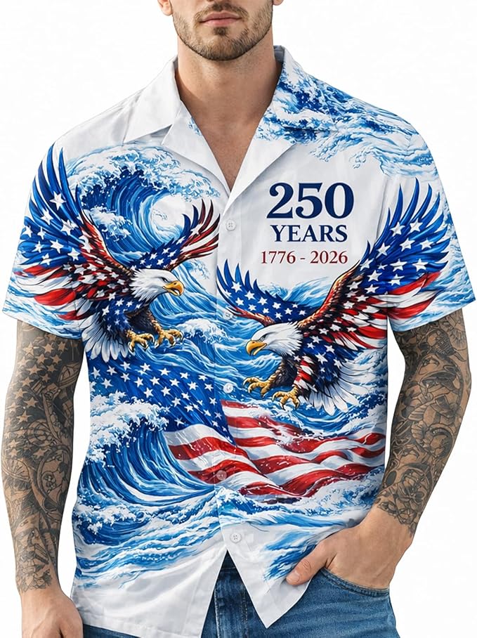 America’s 250th Anniversary Hawaiian Shirt 1776-2026, Custom Patriotic Shirt for Men, Gifts for Independence Day