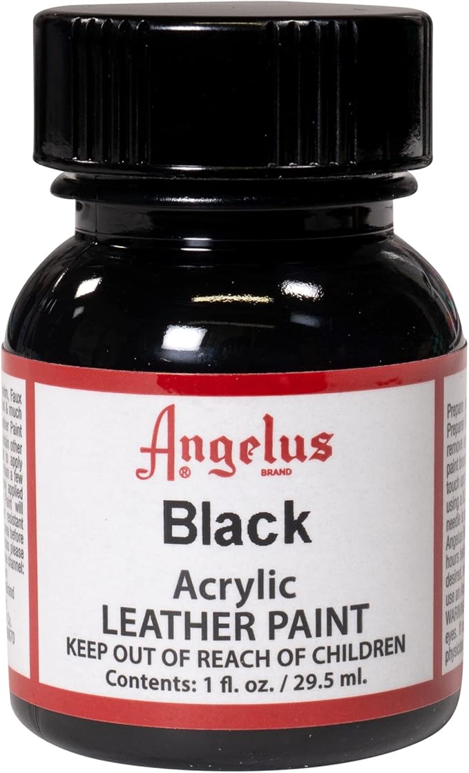 Angelus Acrylic Leather Paint, 1 Fl Oz, Black - Professional Flexible, Crack, Scratch, Peel Resistant Leather Paint for Shoes, Sneakers, Canvas, Furniture and Other Leather Projects