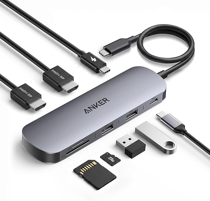 Anker Nano Laptop Docking Station Dual Monitor, 8-in-1 USB C Dock with 4K@60Hz HDMI, 10Gbps 1 USB-C, 2 USB-A, 85W PD, SD/TF Card Reader, for Dell,Lenovo, HP, and Windows Laptops (Charger Not Included)