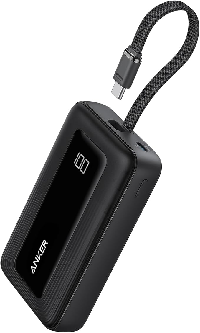 Anker Portable Charger, 10,000mAh 30W Power Bank, USB-C in and Out Fast Charging Battery Pack, Travel Essential Phone Power Bank, for iPhone 17/16, Galaxy and More (Black, 10000.00, Milliamp Hours)