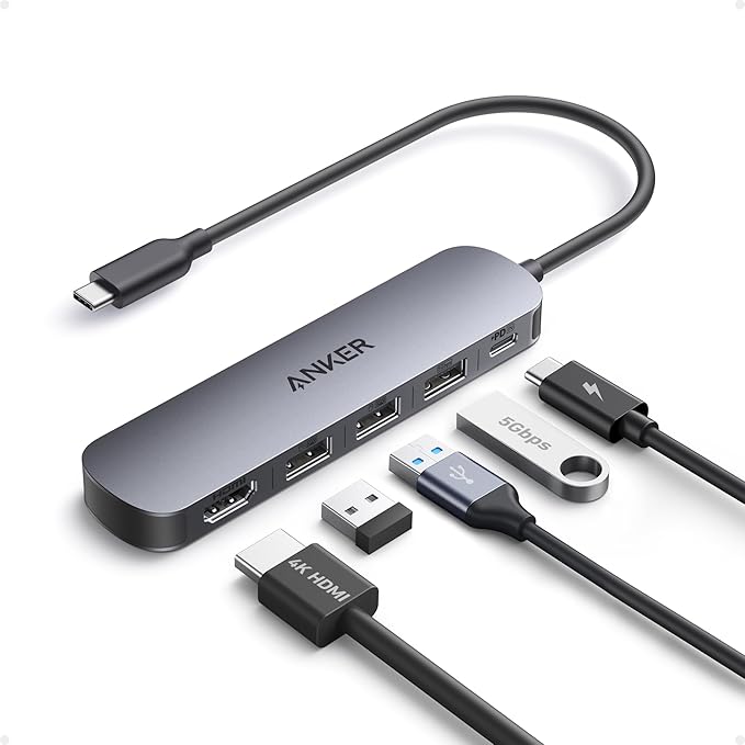 Anker USB C Hub, 5-in-1 USB Hub for Laptops, 4K HDMI USB-C Multiport Adapter with 90W Max Power Delivery, 3 USB A Data Ports USB C Dongle, Compact for MacBook, Dell, and More (Charger Not Included)