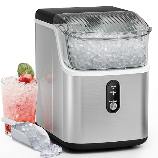 Antarctic Star Nugget Ice Maker Countertop, Chewable Pellet Ice Machine with Self Cleaning Function, Pebble Portable Ice Maker with Ice Scoop for Home Kitchen Office (White)