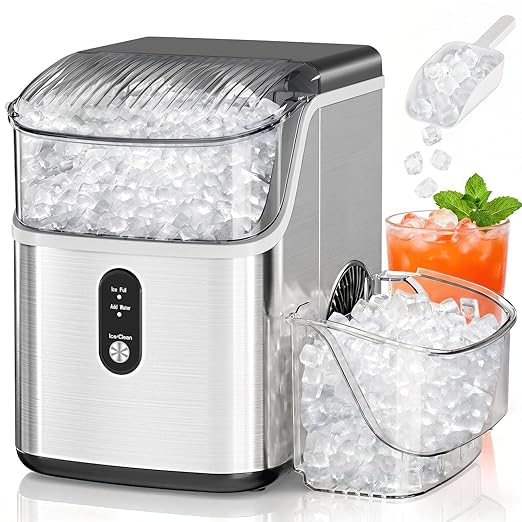 Antarctic Star Nugget Ice Makers Countertop, Pebble Ice Machine with Chewable Pellet Ice, 35Lbs/24H, Self-Cleaning, Sonic Ice, One-Click Operation, for Kitchen,Party Stainless Steel Silver