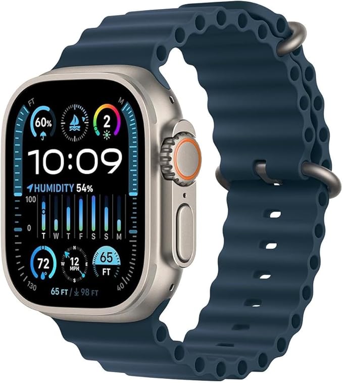 Apple Watch Ultra 2 [GPS + Cellular, 49mm] - Titanium Case with Blue Ocean Band, One Size (Renewed Premium)