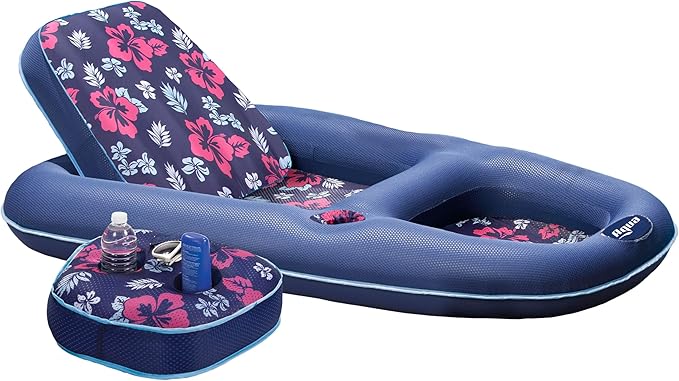 Aqua Campania Ultimate 2-in-1 Pool Float Lounge – Extra Large – Inflatable Pool Floats for Adults with Adjustable Backrest & Cupholder Caddy