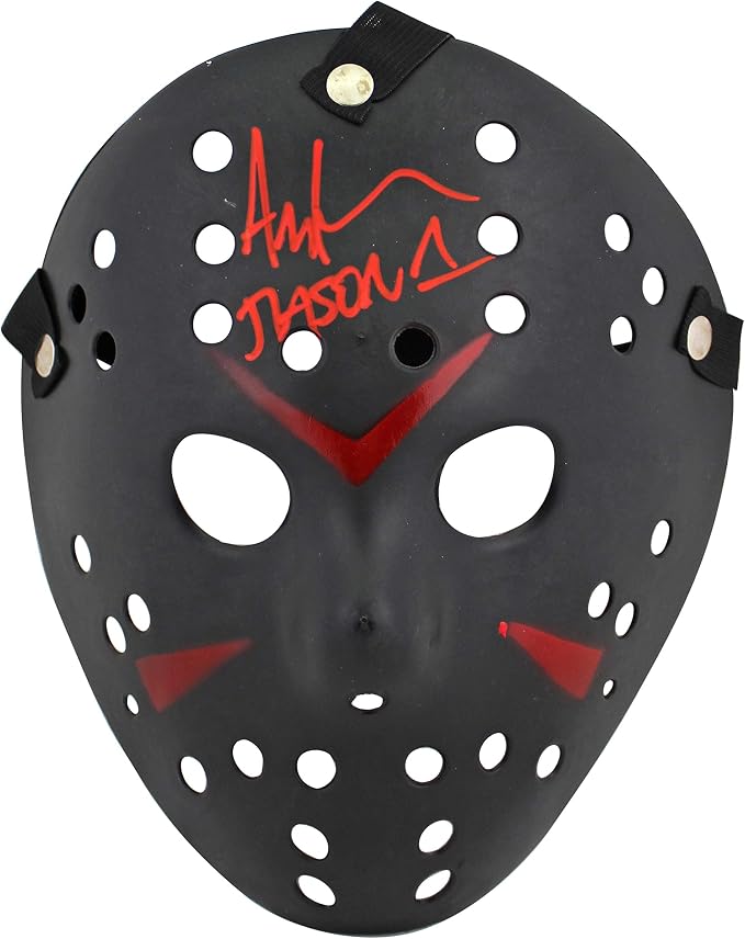 Ari Lehman Friday The 13th "Jason 1" Signed Black Jason Mask w/Red Sig BAS Wit