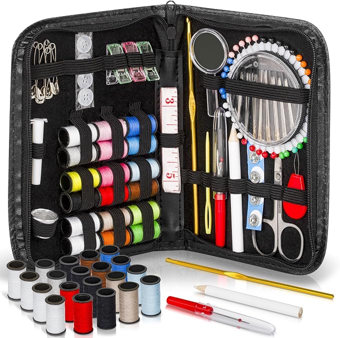 ARTIKA Sewing Kit for Adults and Kids (142 PCS) - Small Beginner Set w/Multicolor Thread, Needles, Scissors, Thimble & Clips - Emergency Repair and Travel Kits - Sewing Accessories and Supplies