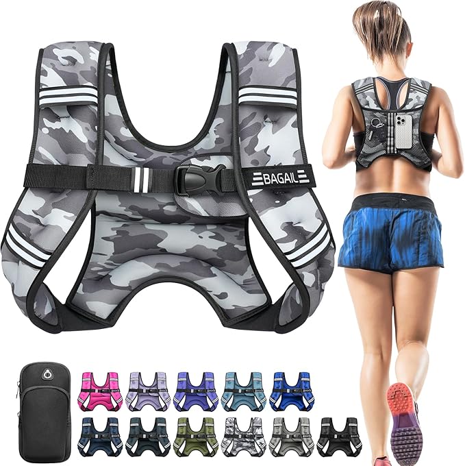 BAGAIL Comfort-Fit Weighted Vest for Woman, Even Weight Distribution, Faster Weight Loss, No-Chafe or Bounce for Walking & Running with Detachable Phone Pouch & Reflective Stripes (Available 5-30lbs)