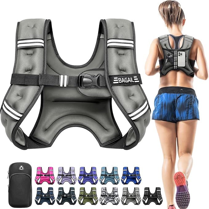 BAGAIL Comfort-Fit Weighted Vest for Woman, Even Weight Distribution, Faster Weight Loss, No-Chafe or Bounce for Walking & Running with Detachable Phone Pouch & Reflective Stripes (Available 5-30lbs)