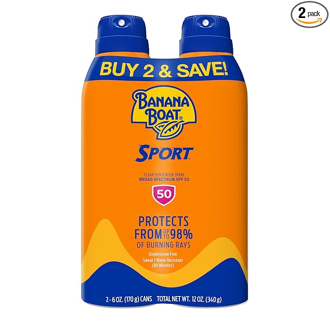Banana Boat Sport Ultra SPF 50 Sunscreen Spray | Banana Boat Sunscreen Spray SPF 50, Water Resistant, Oxybenzone Free, Sunblock, 6oz each Twin Pack