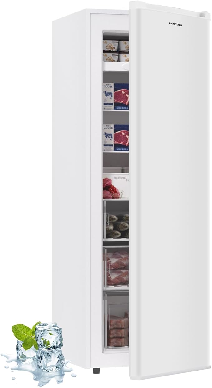 BANGSON Upright Freezer, 7.0 Cu.ft Stand Up Freezer, Convertible Upright Freezer/Refrigerator, Single Door for Kitchen,Garage, Office, Apartment, White