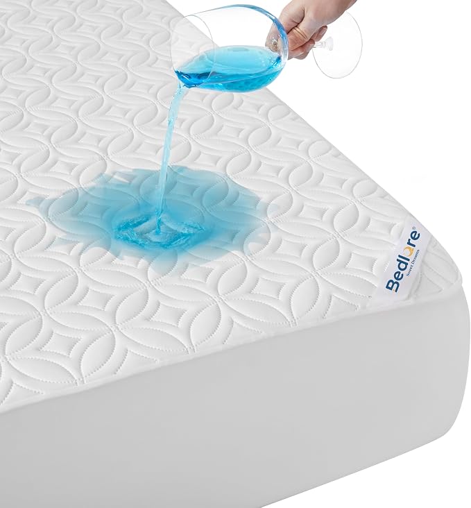 BEDLORE Waterproof Mattress Protector, Queen Size Noiseless Mattress Pad with Deep Pocket 6"-18" Depth, Soft Breathable Bed Mattress Cover Washable for Home, Bedroom, Hotel (White)